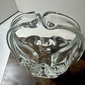 Vintage Murano Style hand blown Art Glass Basket/Vase/Ashtray/Dish Clear